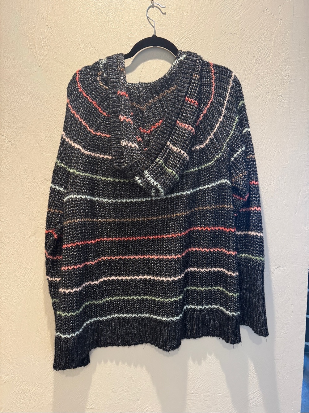 torrid Charcoal V-Neck Hooded Sweater with Pink, Green & White Stripes - Picture 2 of 3